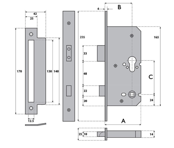 Dortrend ANT222SSSM1  Mortice euro-lock