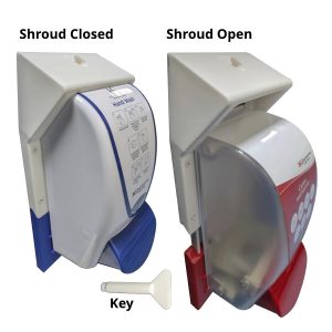 Safe Slide Shroud Blue and red open and closed Ligature resistant